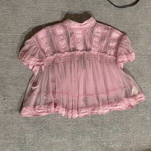 By Anthropologie Short-Sleeve Mesh Lace Swing Blouse (Size XXS, Gently Worn)